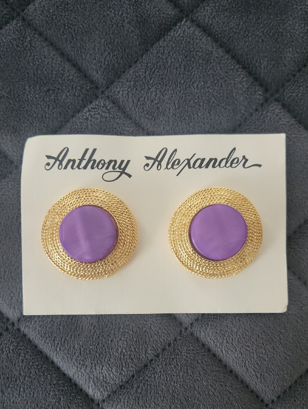 Vintage Chunky Gold and Purple Round Statement Earrings
